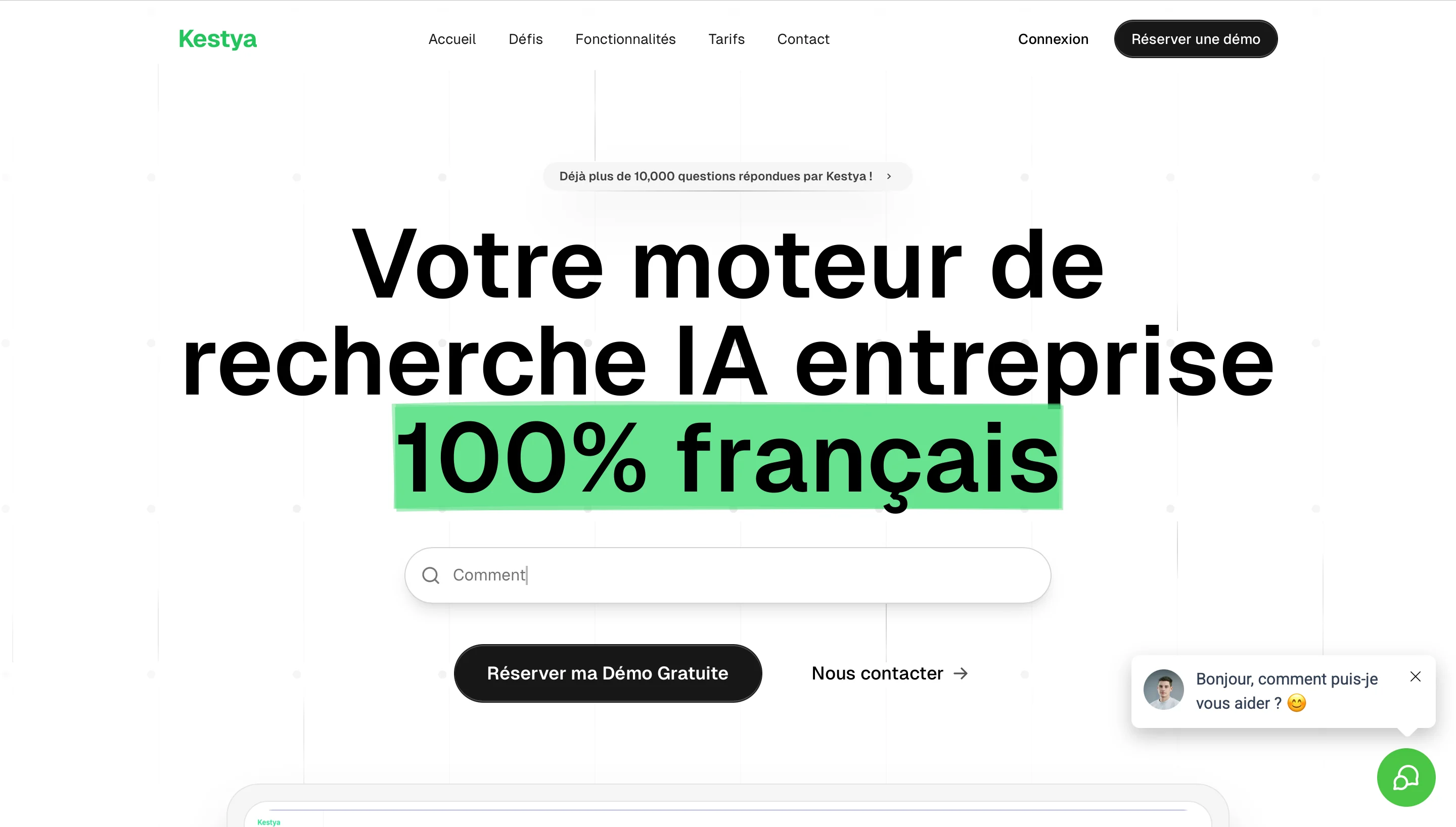 Capture d'écran du site web Kestya - Moteur de recherche alimenté par l'IA pour les établissements d'enseignement et les organisations du secteur public