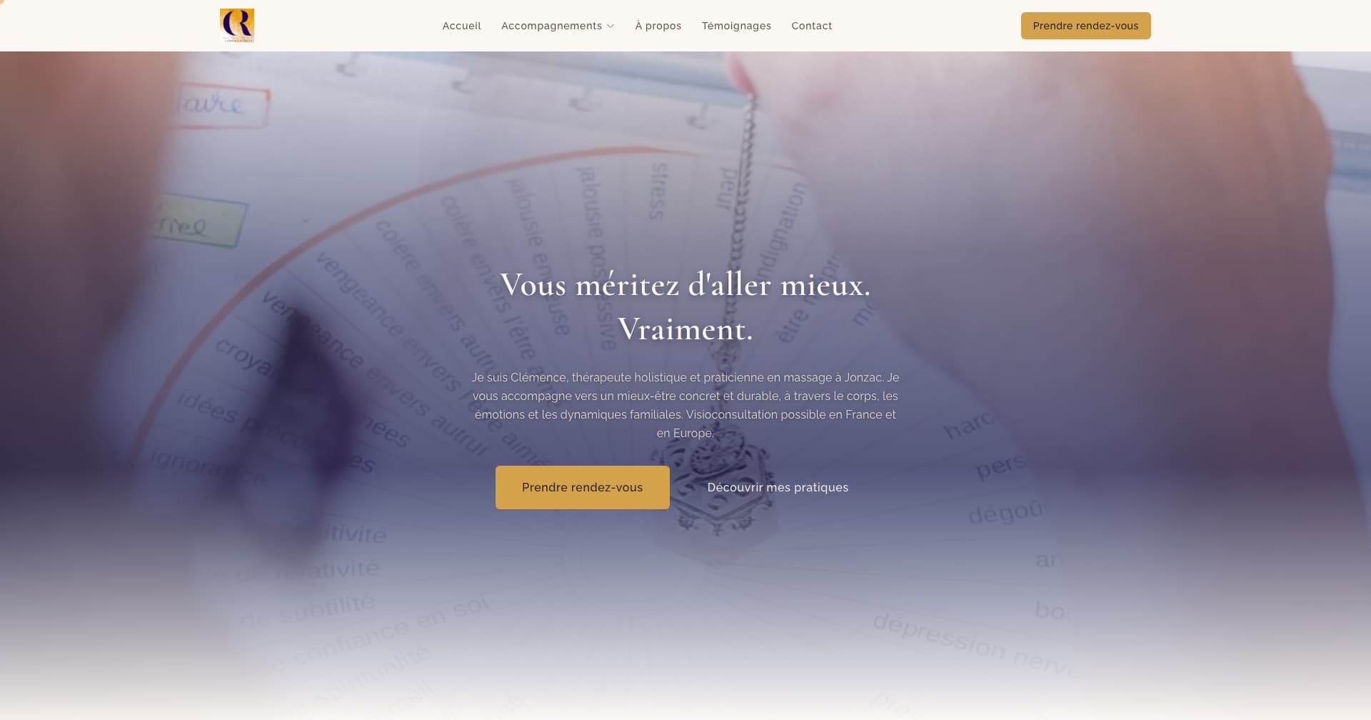 Site web de Clémence Reznicek, thérapeute holistique à Jonzac